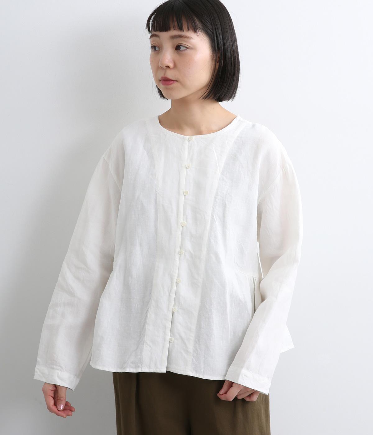 フレンチリネンサイドギャザー2wayブラウス(オフホワイト-F)