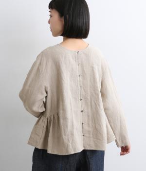 フレンチリネンサイドギャザー2wayブラウス(ナチュラル-F)