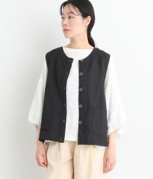 ヴィンテージリネンチノクロス　クルーネックベスト