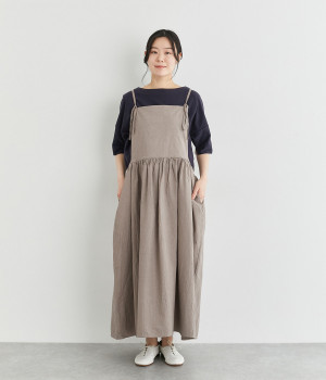 コットンハンドレットクロスタイプライターウエスト切替キャミワンピース(グレージュ-ONESIZE)