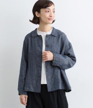 ヴィンテージリネンクロス襟付き裾タブ付ジャケット