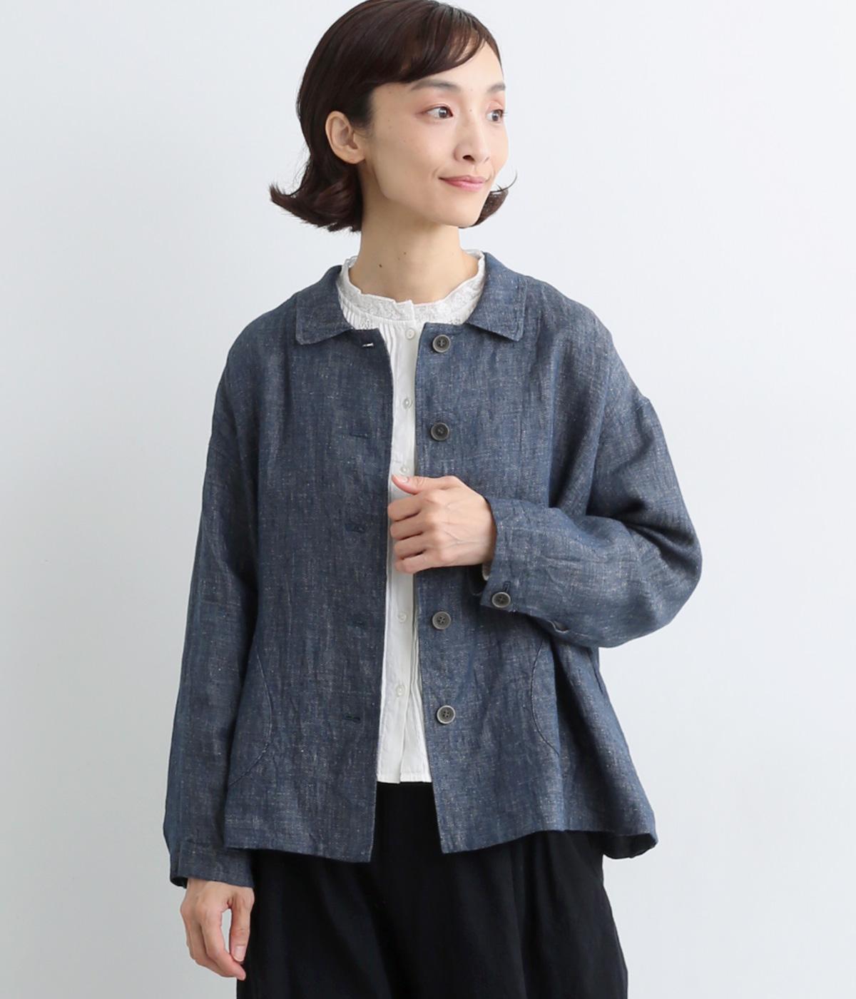 ヴィンテージリネンクロス襟付き裾タブ付ジャケット(デニム-ONESIZE)