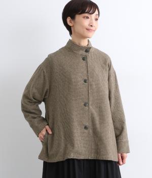 TWEDDYコットンウールライクスタンド襟タブ付きハーフコート