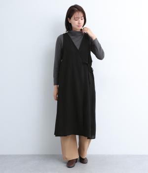 ウールガーゼカシュクール風ロングジレ(ブラック-F)