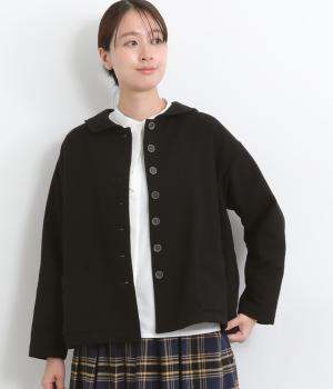 コットンウールカルゼ後ろ重ね襟ジャケット(ブラック-F)