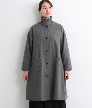ウールフラノ襟タブ付き後ろタックコート(グレー-F)