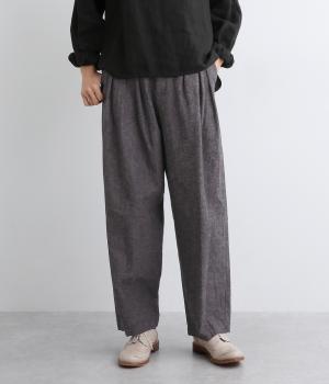 コットンリネンキャンバス前タック後ゴムパンツ