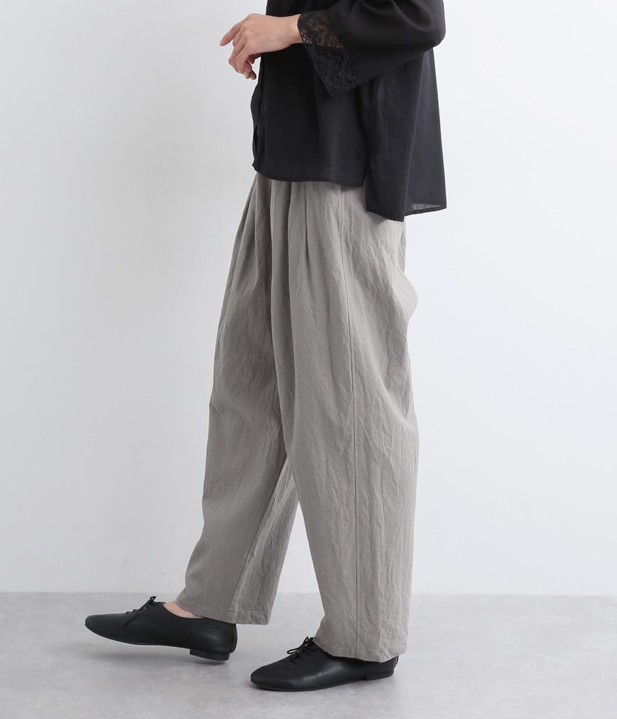 コットンリネンキャンバス前タック後ゴムパンツ(ライトグレー-ONESIZE)
