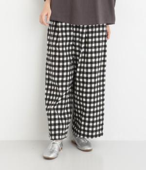 コットンドビーブラッシュライトクロスチェックワッシャー前リボンパンツ(ブラックギンガム-F)