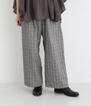 コットンドビーブラッシュライトクロスチェックワッシャー前リボンパンツ(グレーグレンチェック-F)