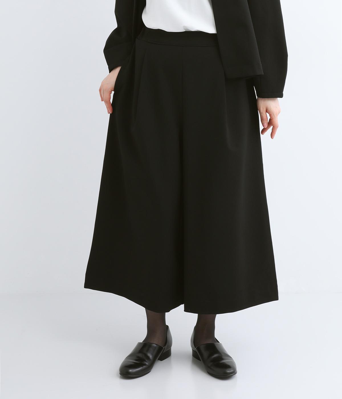 オールシーズナルポンチウエストゴムフレアーパンツ(ブラック-F)