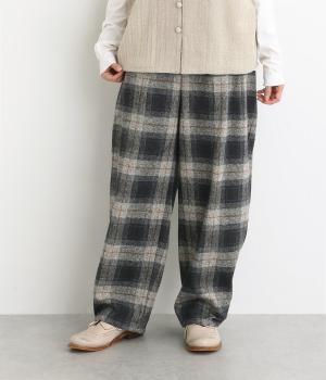 TWEDEDY COTTONコクーンチェックタックパンツ(ネイビーチェック-F)