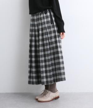 TWEDDYコットンウールライクチェックタックスカート(オフ×ネイビー-F)