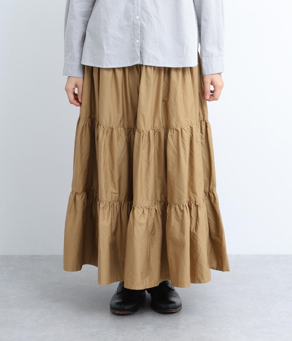 コットン天日干し風ヴィンテージワッシャーティアードスカート(ベージュ-F)