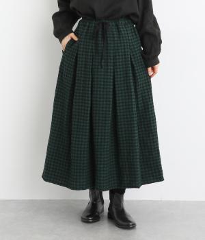 コットンウールディンプルリファインギンガム前紐付きタックスカート(グリーン-F)