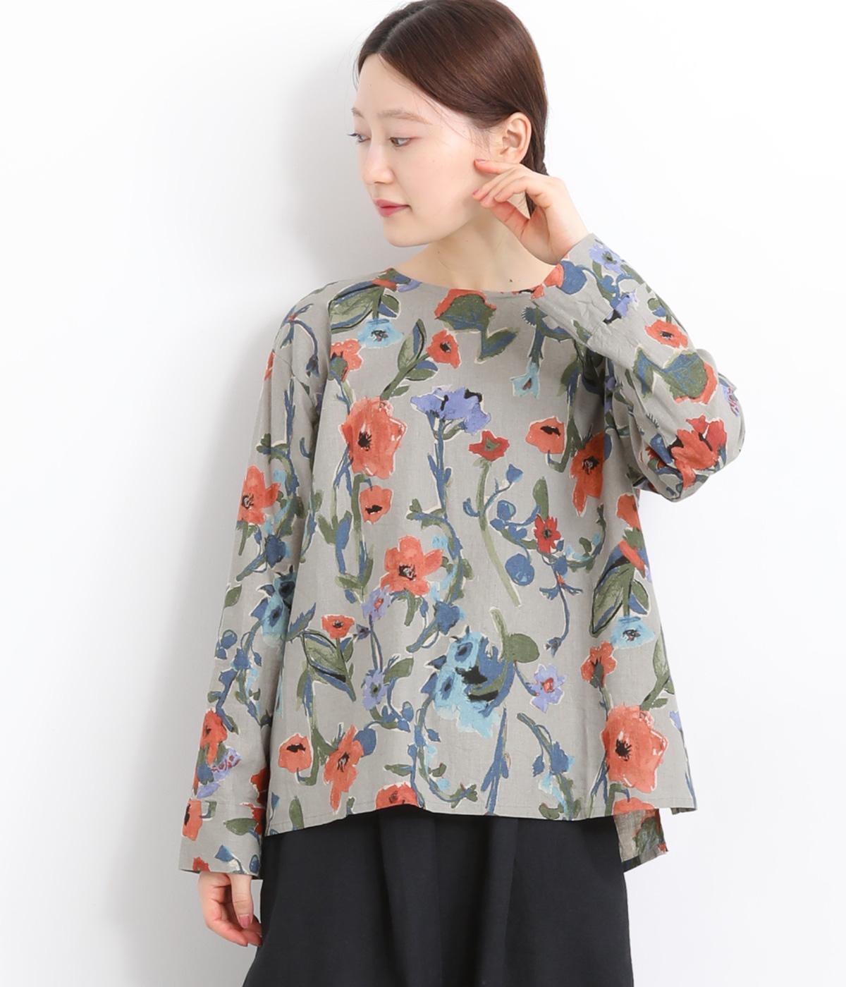 リネンコットンシーチング後Dカン付きプルオーバー(グレー-ONESIZE)