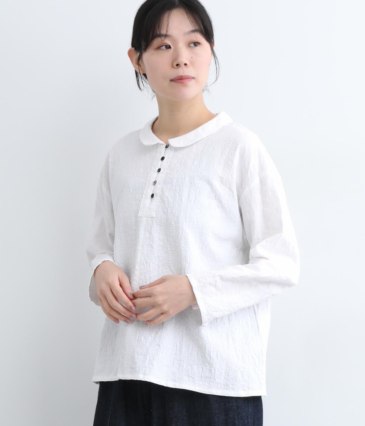 コットンドビークロスハンドルワッシャー襟付きプルオーバー(オフホワイト-F)