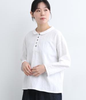 コットンドビークロスハンドルワッシャー襟付きプルオーバー(オフホワイト-F)