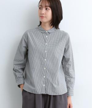 コットンブロードギンガムちび襟ブラウス