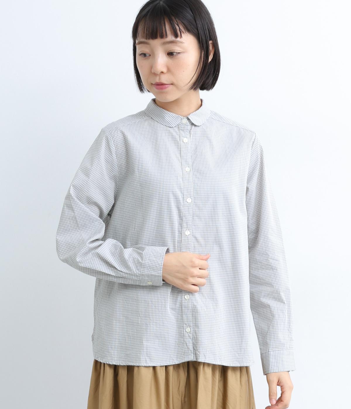 コットンブロードギンガムちび襟ブラウス(グレー-F)