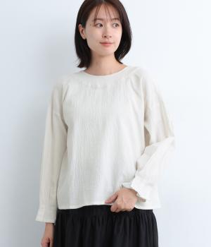 コットンリネン先染ライトキャンバス襟切替ゴム2wayプルオーバー