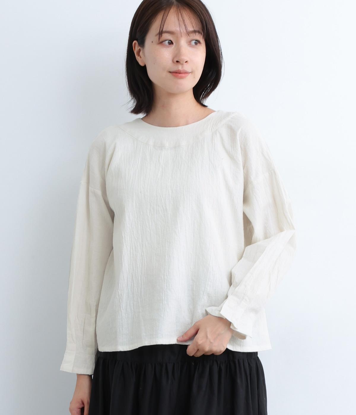 コットンリネン先染ライトキャンバス襟切替ゴム2wayプルオーバー(オフホワイト-F)