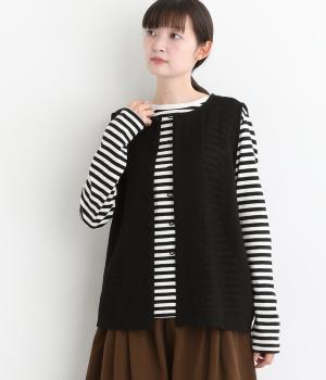 ウールガーゼくるみ釦開きベスト(ブラック-F)