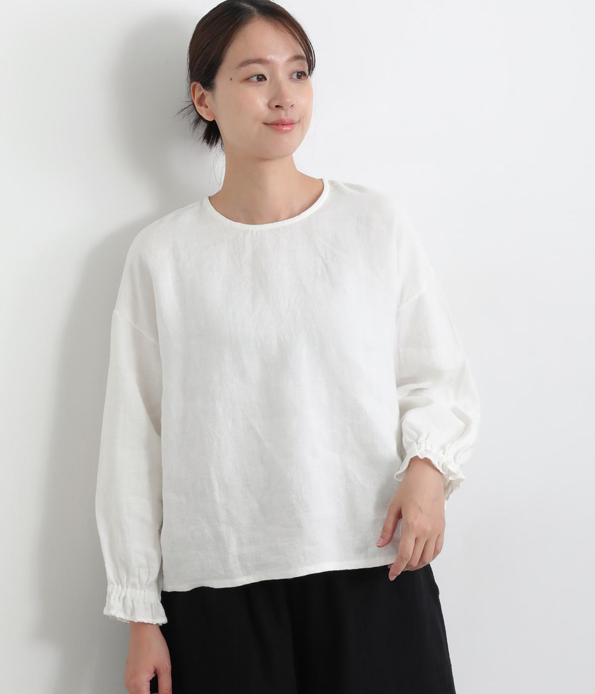 フレンチリネンブクルーネック袖ゴムプルオーバー(オフホワイト-F)