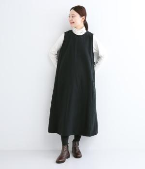 TWEDDYコットンウールライク後ろクロス開き脇タブワンピース(ブラック-F)