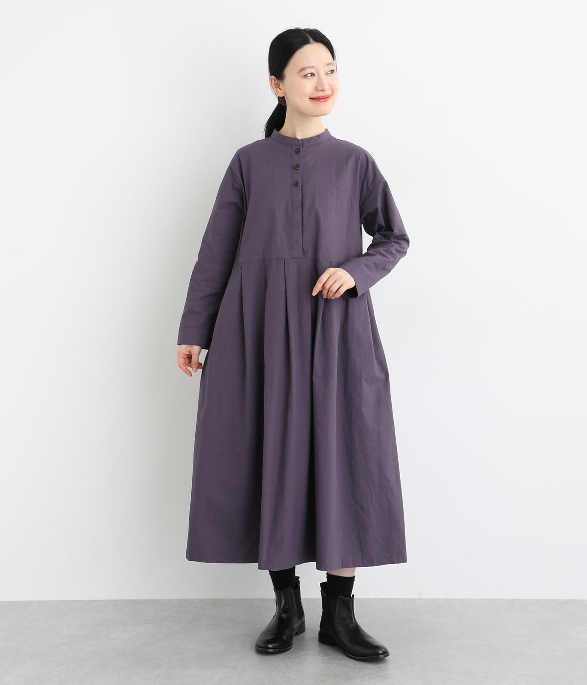 コットンヴィンテージ馬布ウエストタック切替ワンピース(パープル-F)
