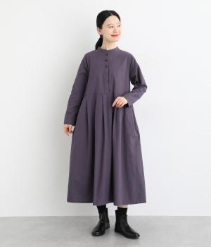 コットンヴィンテージ馬布ウエストタック切替ワンピース(パープル-F)
