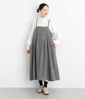 ウールエターミン胸切替キャミワンピース(ブラック杢-F)