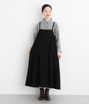 ウールエターミン胸切替キャミワンピース(ブラック-F)