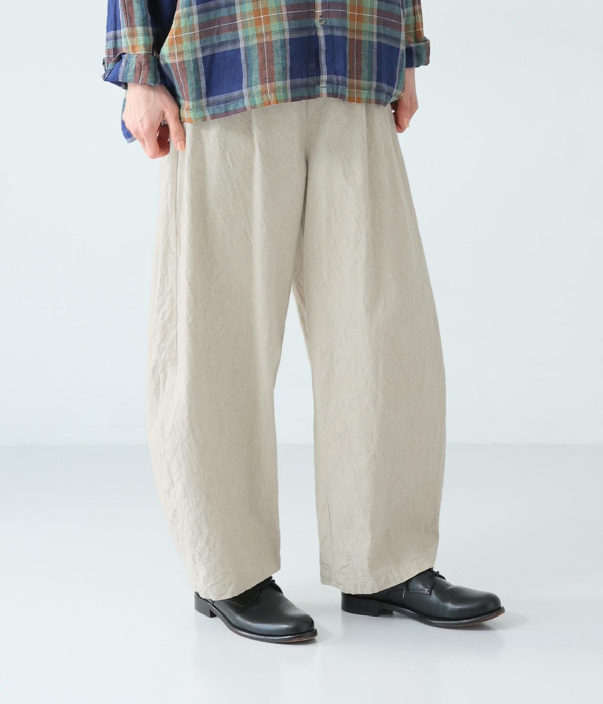 コットンリネン　ヘビーキャンバスコクーンパンツ(ナチュラル-F)