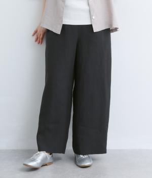 フレンチリネン　ウエストデザインパンツ(ブラック-F)