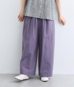 コットンハンドワッシャーウエストゴムタックパンツ(パープル-F)
