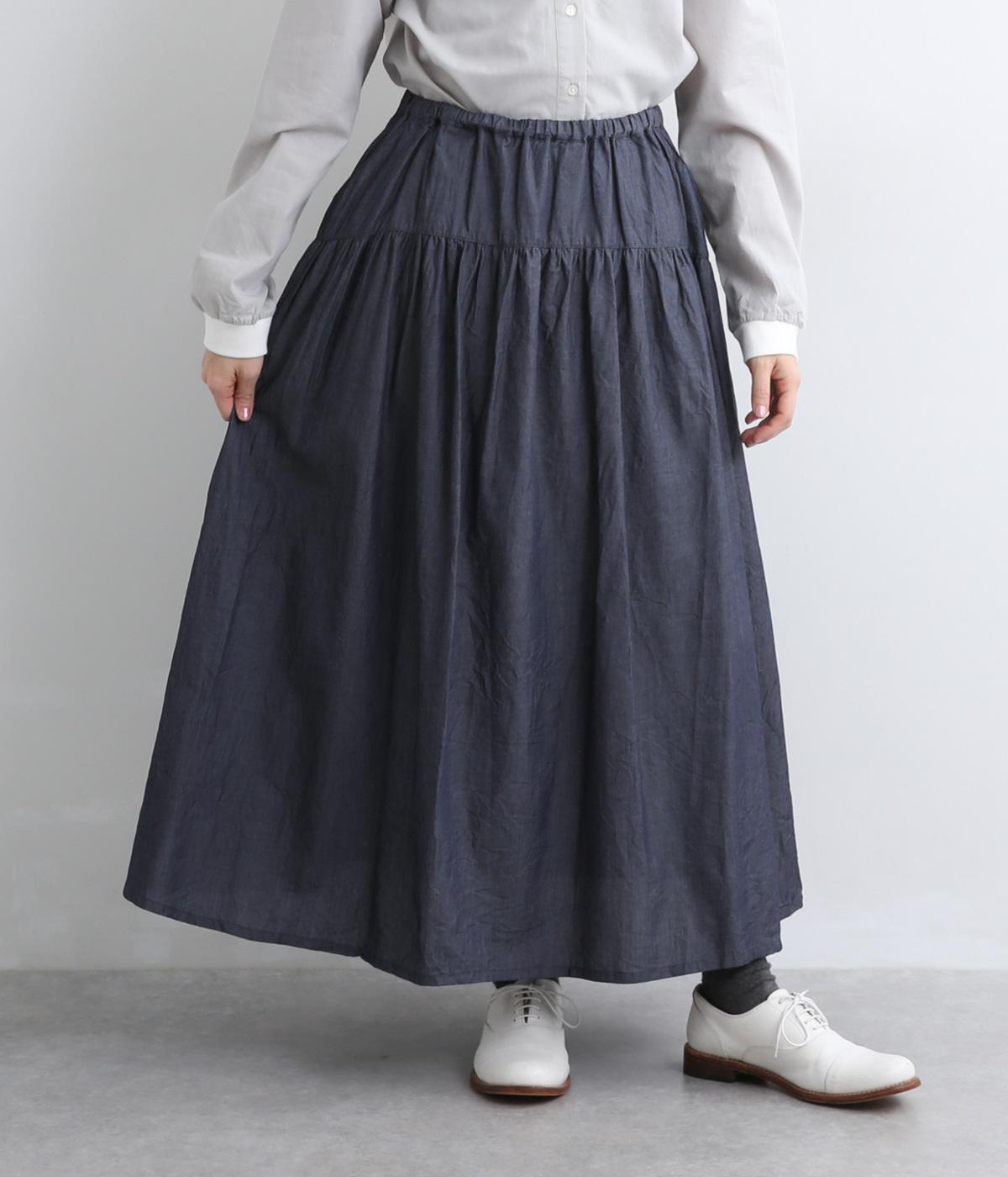 3．25ｏｚデニム　変形切替スカート(ネイビー-F)