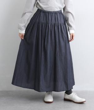 3．25ｏｚデニム　変形切替スカート(ネイビー-F)