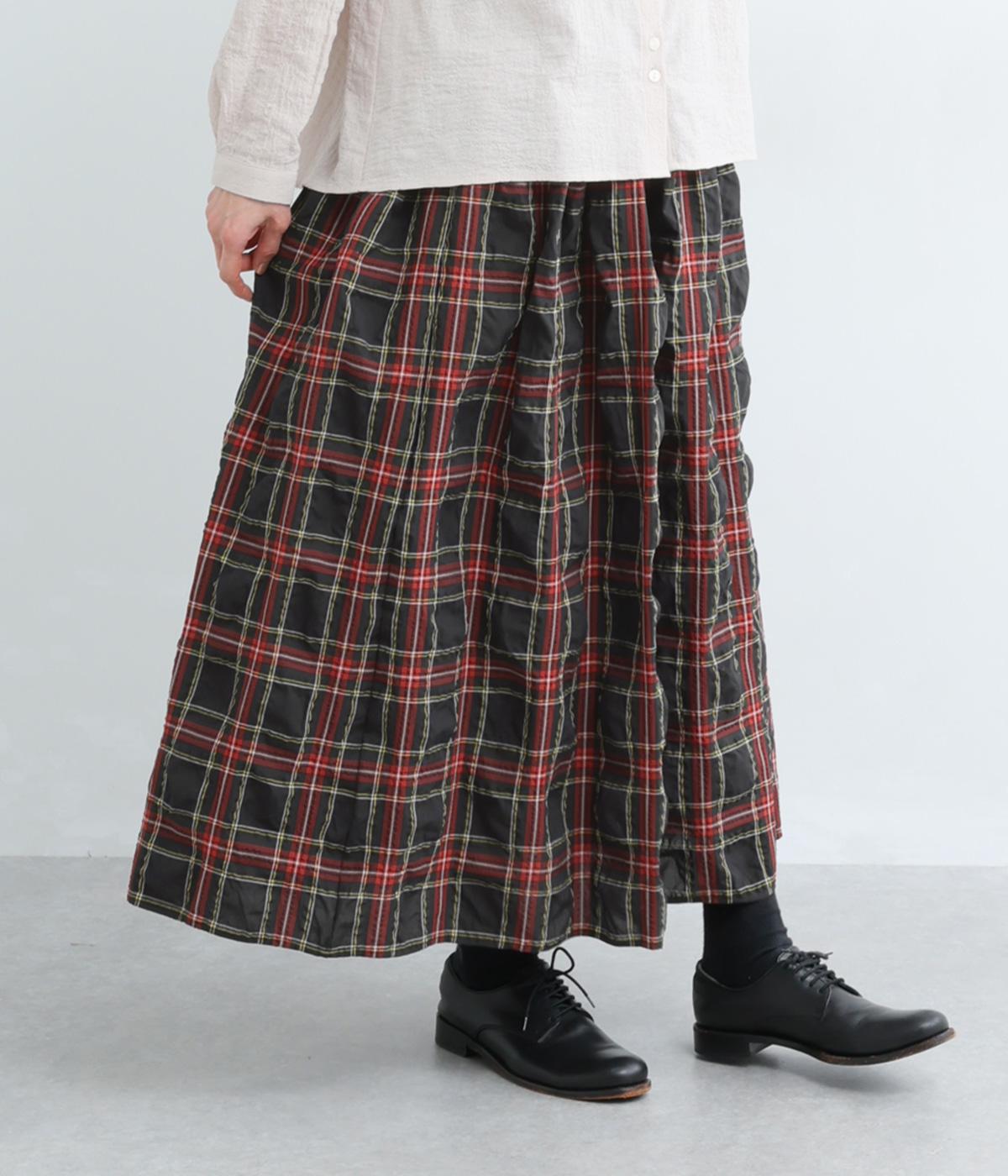 サッカータータンチェック　ギャザースカート(ブラック×レッド-F)