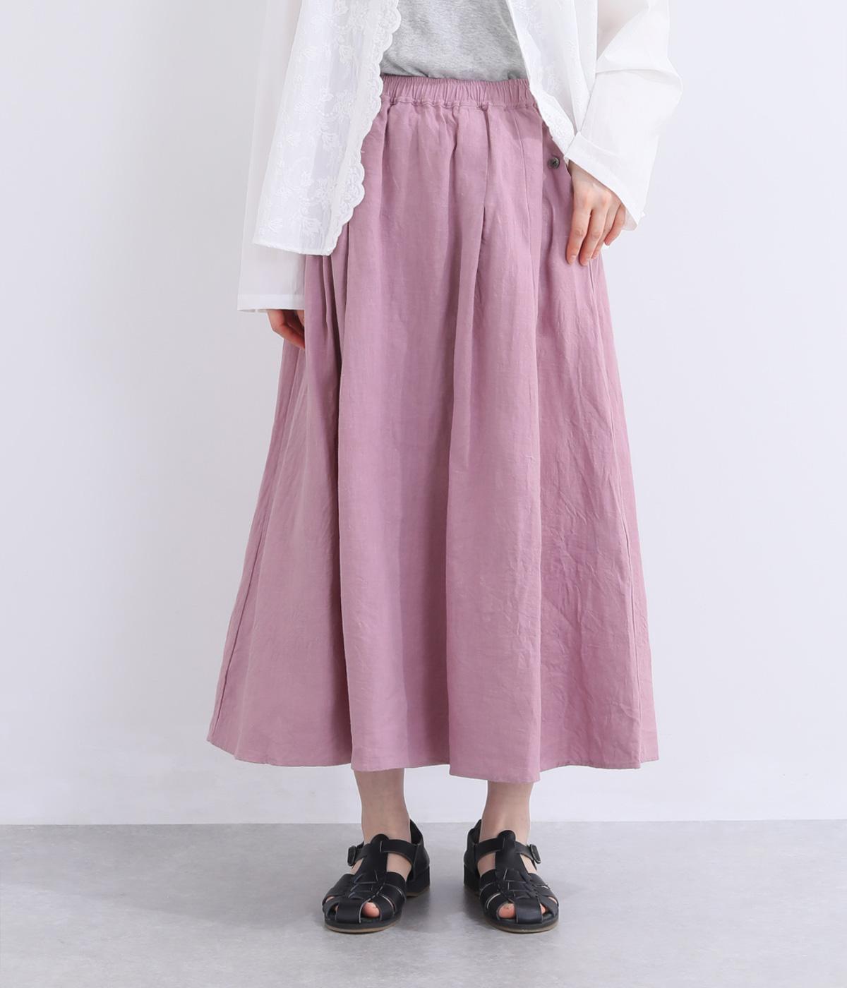 フレンチリネン　ポケット釦付きスカート(ピンク-F)