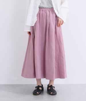 フレンチリネン　ポケット釦付きスカート(ピンク-F)