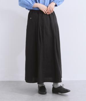 フレンチリネン　ポケット釦付きスカート(ブラック-F)