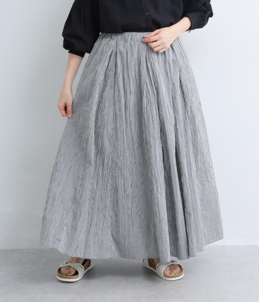 コットンブロードギンガム　マチ入りタックスカート