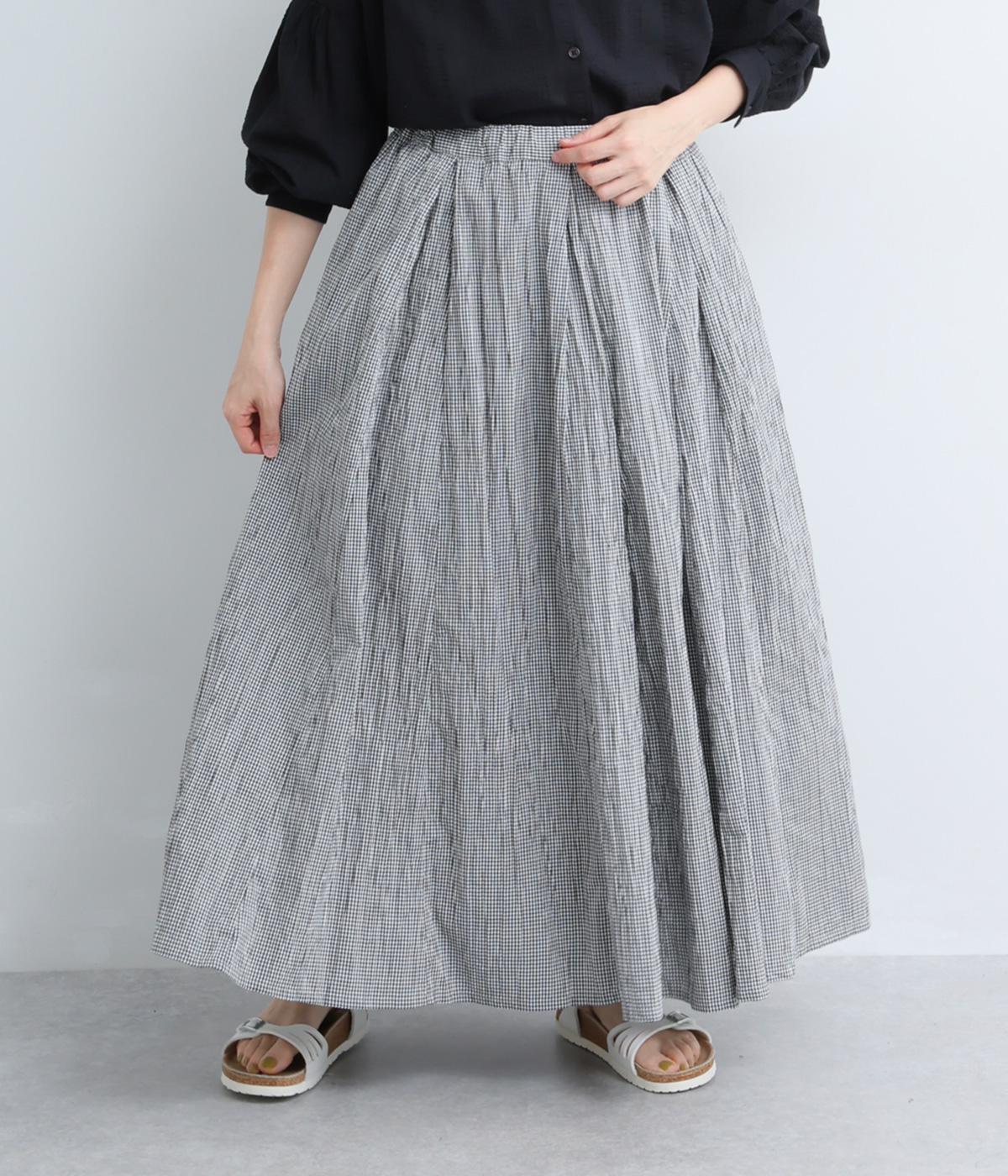 コットンブロードギンガム　マチ入りタックスカート(ブラック-F)