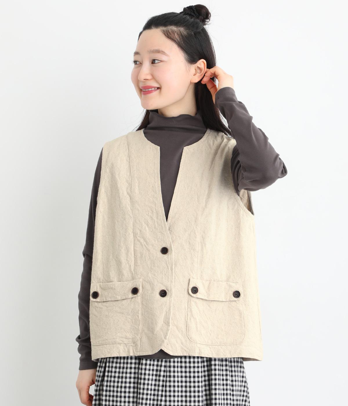 コットンリネンヘビーキャンバス　アウトポケットベスト(ナチュラル-F)