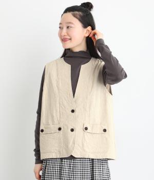 コットンリネンヘビーキャンバス　アウトポケットベスト(ナチュラル-F)