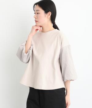 異素材切り替えバルーン袖プルオーバー(ライトグレー-F)