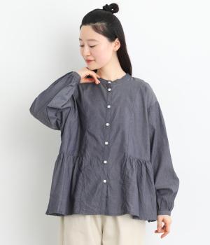 3．25ｏｚデニム　ウエスト切替ギャザーブラウス