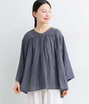 コットンデニム　後変形ヨークチュニック(ネイビー-F)