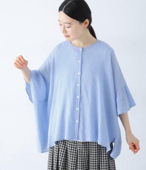 クレープロッキーバル脇切替オーバーブラウス(サックス-F)